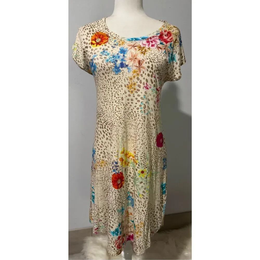 Johnny Was cap sleeve floral printed prima cotton sleep shirt dress